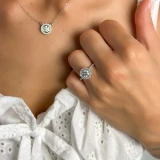 1 1/10 CTW Round Diamond Cathedral Halo Engagement Ring in 14K White Gold with Accents (MD200102)