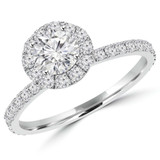 1 1/6 CTW Round Diamond High Set Halo Engagement Ring in 14K White Gold with Accents (MD200151)