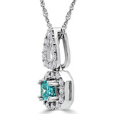 3/4 CTW Radiant Blue Diamond Cushion Halo Pendant Necklace in 14K White Gold (MD200190)
