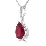 3 1/3 CTW Pear Red Ruby & Round Diamond 3-Prong Pear Halo Pendant Necklace in 14K White Gold (MD200196)