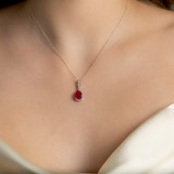 3 1/3 CTW Pear Red Ruby & Round Diamond 3-Prong Pear Halo Pendant Necklace in 14K White Gold (MD200196)