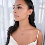 3 1/3 CTW Pear Red Ruby & Round Diamond 3-Prong Pear Halo Pendant Necklace in 14K White Gold (MD200196)