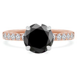 3 CTW Round Black Diamond Solitaire with Accents Engagement Ring in 14K Rose Gold (MD200213)