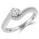 2/5 CTW Round Diamond Bypass Solitaire with Accents Engagement Ring in 14K White Gold (MD200237)