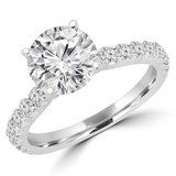 2 1/5 CTW Round Diamond Cathedral Solitaire with Accents Engagement Ring in 14K White Gold (MD200241)