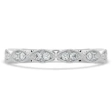 1/8 CTW Round Diamond Vintage Milgrained Semi-Eternity Anniversary Wedding Band Ring in 14K White Gold (MD200254)