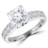 1 3/8 CTW Cushion Diamond Solitaire with Accents Engagement Ring in 14K White Gold (MD200287)
