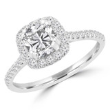 1 CTW Cushion Diamond Cushion Double Prong Halo Engagement Ring in 14K White Gold with Accents (MD200316)