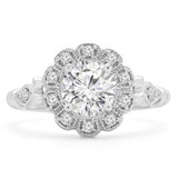 3/5 CTW Round Diamond Floral Vintage Halo Engagement Ring in 14K White Gold with Accents (MD200356)