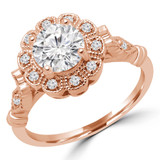 5/8 CTW Round Diamond Floral Vintage Halo Engagement Ring in 14K Rose Gold with Accents (MD200367)