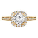 9/10 CTW Round Diamond Cushion Double Prong Halo Engagement Ring in 14K Yellow Gold with Accents (MD200369)