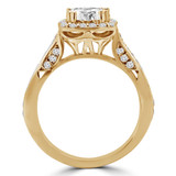 9/10 CTW Round Diamond Cushion Double Prong Halo Engagement Ring in 14K Yellow Gold with Accents (MD200369)