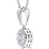 9/10 CTW Round Diamond Halo Pendant Necklace in 14K White Gold (MD200378)