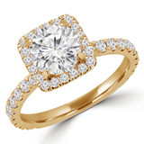 1 1/4 CTW Round Diamond Cushion Halo Engagement Ring in 14K Yellow Gold with Accents (MD200398)