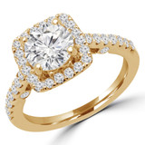 1 1/10 CTW Round Diamond Cushion Halo Engagement Ring in 14K Yellow Gold (MD200408)