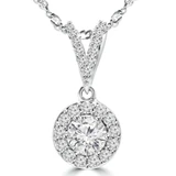 2/3 CTW Round Diamond Halo Pendant Necklace in 14K White Gold (MD200409)