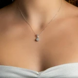 2/3 CTW Round Diamond Halo Pendant Necklace in 14K White Gold (MD200409)