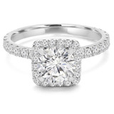 1 3/5 CTW Round Diamond Cushion Halo Engagement Ring in 14K White Gold (MD200431)