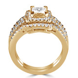 1 2/3 CTW Princess Diamond Three-row Cushion Halo Engagement Ring and Wedding Band Set Ring in 14K Yellow Gold with Accents (MD200454)