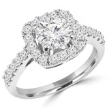 1 5/8 CTW Round Diamond Cushion Halo Engagement Ring in 14K White Gold with Accents (MD200456)