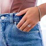 2/3 CTW Princess Diamond Princess V-Prong Split-Shank Halo Engagement Ring in 14K White Gold with Accents (MD200484)