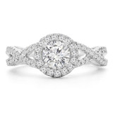 1 CTW Round Diamond Twisted Split-Shank Halo Engagement Ring in 14K White Gold with Accents (MD200485)