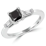 1 1/4 CTW Princess Black Diamond V-Prong Three-Stone Engagement Ring in 14K White Gold (MD200491)