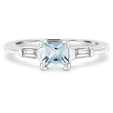1 CTW Princess Blue Aquamarine & Baguette Diamond Three-Stone V-Prong Cocktail Engagement Ring in 14K White Gold (MD200492)
