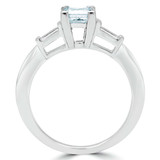 1 CTW Princess Blue Aquamarine & Baguette Diamond Three-Stone V-Prong Cocktail Engagement Ring in 14K White Gold (MD200492)