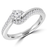 2/5 CTW Round Diamond Bypass Solitaire with Accents Engagement Ring in 14K White Gold (MD200504)