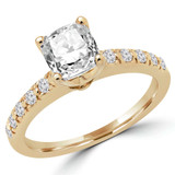 1 1/4 CTW Cushion Diamond Solitaire with Accents Engagement Ring in 14K Yellow Gold (MD200505)