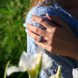 1 1/3 CTW Radiant Diamond Two-Row Solitaire with Accents Engagement Ring in 14K White Gold (MD200509)