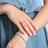 1 5/8 CTW Cushion Diamond Hidden Halo Solitaire with Accents Engagement Ring in 14K White Gold (MD200527)