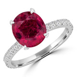 2 9/10 CTW Oval Pink Tourmaline & Round Diamond Hidden Halo Cocktail Engagement Ring in 14K White Gold (MD200531)