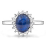 3 1/2 CTW Cabochon Blue Sapphire & Round Diamond Oval Halo Cocktail Engagement Ring in 14K White Gold (MD200534)