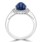 3 1/2 CTW Cabochon Blue Sapphire & Round Diamond Oval Halo Cocktail Engagement Ring in 14K White Gold (MD200534)