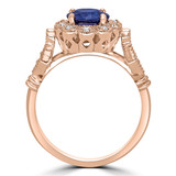 1 2/5 CTW Round Blue Sapphire & Round Diamond Vintage Halo Cocktail Engagement Ring in 14K Rose Gold (MD200536)