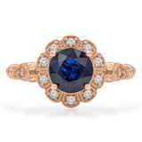 1 2/5 CTW Round Blue Sapphire & Round Diamond Vintage Halo Cocktail Engagement Ring in 14K Rose Gold (MD200536)