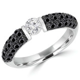 1 1/6 CTW Round Diamond Bar Cocktail Solitaire with Accents Engagement Ring in 14K White Gold (MD200581)