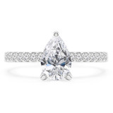 1 3/5 CTW Pear Diamond Hidden Halo Solitaire with Accents Engagement Ring in 14K White Gold (MD210014)