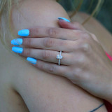 1 3/5 CTW Pear Diamond Hidden Halo Solitaire with Accents Engagement Ring in 14K White Gold (MD210014)