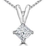 1/8 CT Princess Diamond Solitaire Pendant Necklace in 14K White Gold (MD210042)