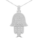 1 1/5 CTW Round Diamond Hamsa Fancy Pendant Necklace in 18K White Gold (MD210051)