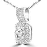 1 2/5 CTW Round Diamond Cushion Halo Pendant Necklace in 18K White Gold (MD210052)
