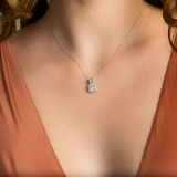 1 2/5 CTW Round Diamond Cushion Halo Pendant Necklace in 18K White Gold (MD210052)