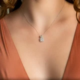 1 2/5 CTW Round Diamond Cushion Halo Pendant Necklace in 18K White Gold (MD210052)