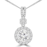 1 3/5 CTW Round Diamond Halo Pendant Necklace in 18K White Gold (MD210053)