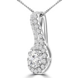 1 1/10 CTW Round Diamond V-Bale Halo Pendant Necklace in 18K White Gold (MD210056)
