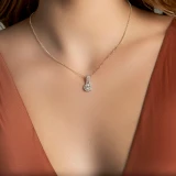 1 1/10 CTW Round Diamond V-Bale Halo Pendant Necklace in 18K White Gold (MD210056)
