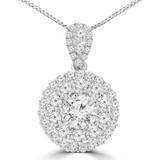 2 2/5 CTW Round Diamond Double Halo Pendant Necklace in 18K White Gold (MD210058)